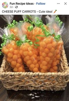 carrots wrapped in plastic sitting in a basket