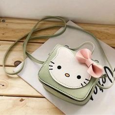 Hello Kitty Cute Kawaii Pu Shoulder Bag For Kids - Small Cartoon Crossbody Handbag With Bow, Creative Birthday Christmas Gift Sage Green Hello Kitty School Bag, Hello Kitty Lunch Bag, Small Cartoon, Hello Kitty School, Hello Kitty Cute, Cat Coin Purse, Hello Kitty Bag, Hello Kitty Accessories, Creative Birthday