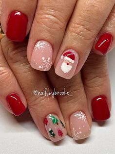 short Christmas nails: red nails with cute accents Acrylic Christmas Nails Winter Short, Christmas Nails French Tip Reindeer, Christmas Nails 2023 Trends Gel Short, Christmas Nail Short Nails, Gel Nails Christmas Short, Simple Gel Nail Designs Short Christmas, Christmas Nail Designs Holiday Nail Art, Short Nails Christmas Ideas