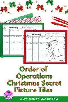 the order of operations christmas secret picture tiles with candy canes and other holiday decorations