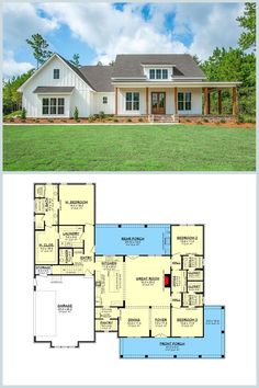 two story house plans with an open floor plan for the front and back of the house