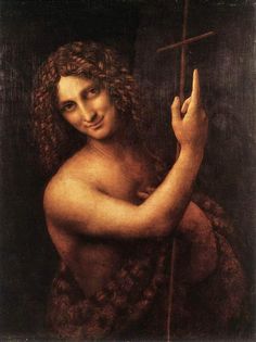 a painting of a naked man holding a cross