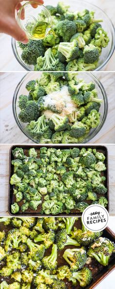 the broccoli is being cooked and then put in the baking dish to cook