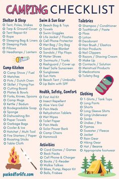 the camping checklist is shown here