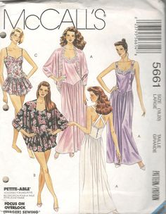 McCalls 5661 Misses Nightgown Negligee Teddy Cocoon Jacket Nightgown Pajamas, Cocoon Jackets, Nightgown Pattern, Lingerie Nightgown, Lingerie Patterns, Women's Sewing Pattern, Sewing Clothing, Mccalls Sewing Patterns, Diy Sewing Clothes