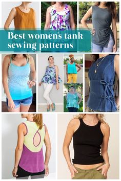 Collage of women's tank top sewing patterns