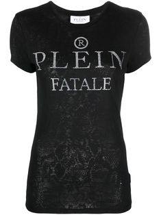 logo-embellished cotton T-shirt from PHILIPP PLEIN featuring black, cotton, jersey knit, crystal embellishment, logo embellishment, round neck, short sleeves and straight hem. Luxury Women's T-shirt With Embroidered Logo, Luxury Black T-shirt With Sublimation Print, Luxury Black T-shirt With Monogram Print, Luxury Cotton T-shirt With Signature Print, Luxury Fitted Tops With Embroidered Logo, Luxury Graphic Tee With Appliqué Logo, Luxury Black Tops With Sublimation Print, Luxury Cotton T-shirt With Logo Patch, Luxury Short Sleeve T-shirt With Logo Print