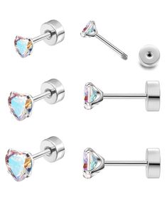 PRICES MAY VARY. [Flat Back Stud Earrings] You will receive 3 pairs of high quality colorful heart shaped zircon stud earrings. The earring post is 20G=0.8mm, which is suitable for most people’s ear piercings. Three different CZ sizes (3mm/4mm/5mm) to better meet your fashion needs. [Flat Back Earrings Hypoallergenic] Our studs earrings are made of high quality 316L surgical stainless steel and shiny AAA+ cubic zirconia, which is luxury and elegant, make you the focus in the crowd. High Polished Ear Piercings Three, Earrings Hypoallergenic, Flat Back Earrings, Titanium Earrings, Surgical Steel Earrings, Earring Post, Steel Earrings, Studs Earrings, Cubic Zirconia Earrings