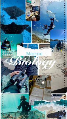 a collage of photos with the words marine biology