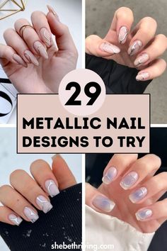 Metallic Nail Designs Metallic Chrome Nails Designs, Nails With Metallic Design, Mixed Metal Nails, Liquid Metal Nails, Metallic Acrylic Nails, Chrome Accent Nail