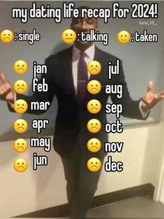 a man in a suit and tie with emotication on his face saying, my dating life recap for 2012