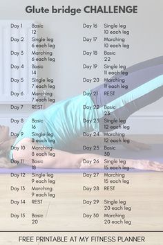 glute bridge challenge Glute Bridge Challenge, Fitness Printables Free, Bridge Challenge, Bodyweight Glute Exercises, Exercises To Do At Home, Training Planner, Knee Strengthening, Single Leg Glute Bridge, Gluteus Maximus