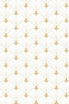 an art deco style wallpaper with gold and white fan pattern on it's sides