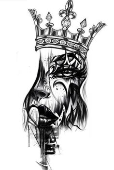 a drawing of a face with a crown on it's head and an arrow in the