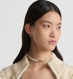 30 Montaigne Short Necklace Gold-Finish Metal and White Resin Pearls | DIOR Dior Pearl Choker, Dior Necklace Pearl, Dior Pearl Necklace, Dior Choker Necklace, Choker Necklace Outfit, Dior Choker, Dior Necklace, Necklace Outfit, Choker Gold