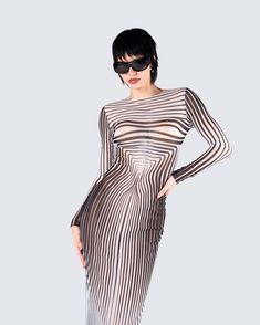 Make their minds wonder with this multi illusion print dress 😏 Made from a mesh fabric, complete with a body print, a figure-hugging fit, long sleeves, and a crew neck - this dress will instantly put everyone in a trance 🌀 Leave little to the imagination - dress is sheer & undergarments are not included 👀 Each garment will be uniquely different due to the nature of the print Sheer Bodycon Long Sleeve Dress, Sheer Bodycon Midi Dress With Long Sleeves, Sheer Long Sleeve Bodycon Midi Dress, Cargo Pant, Hottest Trends, Mesh Fabric, Dress Making, Print Dress, Perfect Fit