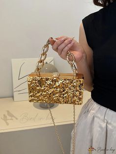 Bird in Bag - Velvet Acrylic Handle Shoulder Bag with Chain Clasp for Daily, Party, and Evening Wear Box Bag, Types Of Bag, Chain Shoulder Bag, Square Bag, Ladies Party, Clutch Handbag, Shoulder Handbags, Small Bags, Crossbody Shoulder Bag