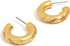 Madewell Flower Bouquet Chunky Huggie Hoop Earrings | Nordstromrack Trendy Gold Hoop Earrings For Spring, Trendy Gold Enamel Hoop Earrings, Gold Enamel Hoop Huggie Earrings, Spring Gold Hoop Earrings, Spring Gold Round Hoop Earrings, Gold Hoop Earrings For Spring, Flowers Bloom, Earring Crafts, Enamel Flower