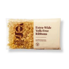 a bag of extra - wide yolk - free ribbons with the words good & gather on it