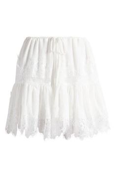 Lace panels and scalloped trim add to the flowy charm of this woven skirt topped with an easy drawstring waist. 17" length (size medium) Drawstring waist Lined 100% polyester Hand wash, line dry Imported Drawstring Skirt, Scalloped Trim, Lace Panelled, Skirt Top, Drawstring Waist, Top Brands, Nordstrom, Hand Wash, Trim