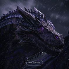 a close up of a dragon in the rain