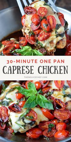 the cover of 30 - minute one pan caprese chicken