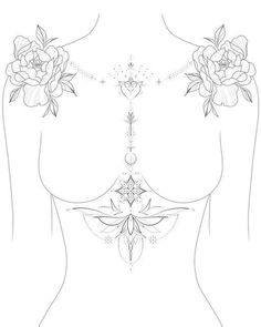 a drawing of a woman's breast with flowers on it