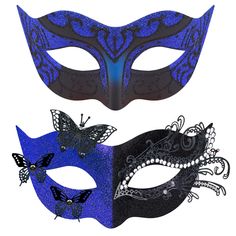 PRICES MAY VARY. Package includes - 2 pcs masquerade masks for couples, the black base decorated with blue glitter pattern masquerade mask for men, the black and blue ABS base inlaid with metal butterfly pattern and rhinestones masquerade mask for women Premium material - SIQUK couple masquerade masks are made of strong, durable and lightweight ABS plastic and metal, no extra glue and no discoloration, the masquerade mask can be molded easily to the face contours of the wearers One size fits mos Diy Masquerade Mask, Diy Eye Mask, Masquerade Mask Diy, Couples Masquerade Masks, Mens Masquerade Mask, Butterfly Mask, Halloween Costume Mask, Ball Mask, Venetian Masquerade