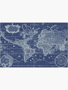 a blueprinted world map with lines and circles