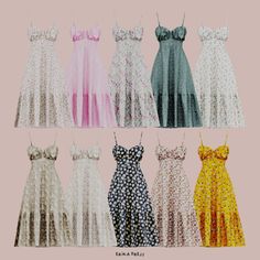 six dresses in different colors and sizes