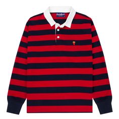 Cotton Polo Sweater With Striped Collar, Classic Cotton Polo Sweater With Striped Collar, Cotton Long Sleeve Polo Shirt For College, Long Sleeve Cotton Polo Shirt For College, Rowing Blazers, Heart Icon, Heart Motif, Polo Tees, Rugby Jersey