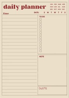 a daily planner with red writing on it