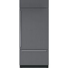 a stainless steel refrigerator freezer sitting on top of a white wall