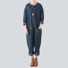 Introducing our dark wash. baggy denim overalls from the 2023 Autumn Collection ââ‚?the perfect mix of street style and sophistication!Why You Need It In Your WardrobeThese overalls are designed to embody the spirit of rebellion. being the ultimate balance between contemporary fashion and nostalgic street style. Crafted with a distinctive distressed pattern and baggy fit. they'll bring an edgy and effortless look to your wardrobe.Distinctive Features: Street Style: Inspired by the iconic street Womens Denim Jumpsuit, Baggy Jumpsuit, Denim Clothes, Jumper Designs, Denim Jumper, Denim Clothing, Baggy Denim, Autumn Collection, Style Savvy