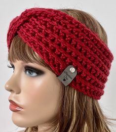 Adjustable Crochet Headband For Winter, Adjustable Red Headband For Winter, Red Adjustable Headband For Winter, Adjustable Red Winter Headband, Hand Knitted Adjustable Winter Headband, Hand Knitted Adjustable Headband For Winter, Adjustable Hand Knitted Winter Headband, Winter Adjustable Hand-knitted Headband, Wool Headband