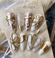 Vi Nails, White Gold Nails, White And Gold Nails, Ankle Bracelets Diy, Accessory Design, Fancy Nails Designs