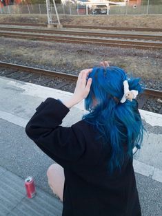 Ultramarine Blue Hair, Blue Hair Aesthetic Faceless, Blue Hair Girl, Girl With Blue Hair, Blue Hair Aesthetic, Blue Haired Girl, Dark Blue Hair, Over Dress