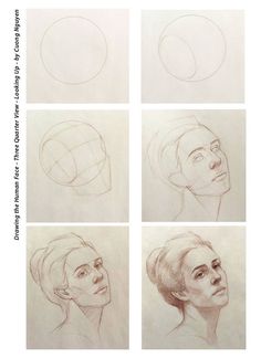 four different stages of drawing a woman's head