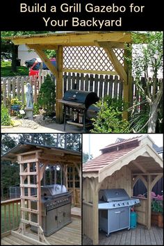 an outdoor grill and gazebo with the words build a grill gazebo for your backyard