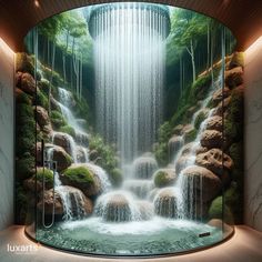 a bathroom with a waterfall in the shower