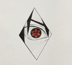 a drawing of an eye with a red flower in the center