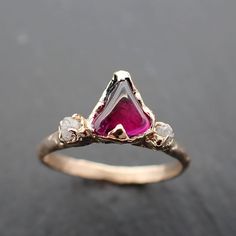 Garnet tumbled red 14k gold multi stone gemstone ring 3489 Rough Diamond Ring, Yellow Gold Diamond Ring, Rings Mens Wedding Bands, Organic Rings, Rose Gold Pendant, Wax Casting, Lost Wax Casting, Minerals And Gemstones, Silver Shop