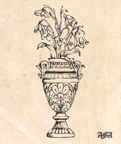 a drawing of a vase with flowers in it