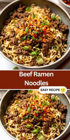 beef ramen noodles in a bowl with chopsticks