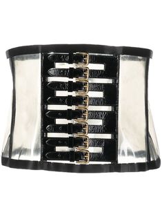 circa 2000s black transparent design leather trim patent finish buckle fastening Purchasing this item continues its narrative and reduces the environmental impact by avoiding the use of new resources needed to make the product from scratch, such as water, materials and electricity, and avoiding additional manufacturing impact. Learn more about what makes a product Conscious on our Conscious Criteria page Black Luxury Corset Belt With Belt Included, Luxury Black Corset Belt With Belt Included, Modern Corset Belt With Belt Loops For Party, Modern Party Corset Belt With Belt Loops, Modern Corset Belt For Party With Belt Loops, Designer Fitted Black Belt, Luxury Black Corset Belt With Belt Loops, Luxury Corset Belt For Party, Luxury Party Corset Belt