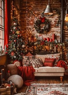 a living room filled with christmas decorations and lights