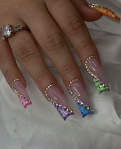 Cute Colorful Nails, Acrylic Nail Designs Classy, Colored Acrylic Nails, Colorful Nails, Girly Acrylic Nails, French Tip Acrylic Nails, Short Square Acrylic Nails, Long Acrylic Nails Coffin