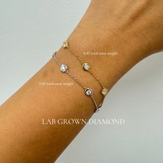 Diamond By The Yard Bracelet. Lab Grown Diamond Bracelet. 14K White, Yellow, or Rose Solid Gold, Bezel Set. 0.45- 0.60 Carat Bracelet. This beautiful diamond by the yard bracelet with 5 diamonds and can be stacked with other bracelets. Choose your gold color preference. This makes the perfect gift for Graduations, Birthdays, Anniversaries, Christmas, Hanukkah, Weddings.  *This listing does not come with Certification. If you would like Certification with the bracelet, please refer to the other listings. Thank you* *Specs of Bracelet in Pictures* 1. 0.45 Total Carat Weight Bracelet Type : Diamond by the yard Bracelet Closure: Open Box Metal Type : 14K Yellow Gold Metal Weight : 2.1 grams  *Diamond Details* Type : Lab Grown Diamonds Shape : Round Brilliant Cut Setting: Bezel Carats: 0.45 car Gold Bracelet With Bezel Setting For Anniversary, Anniversary Gold Bracelet With Bezel Setting, Rose Gold Diamond Bracelet With Bezel Setting For Anniversary, Rose Gold Bezel-set Bracelet, Rose Gold Bezel Set Bracelets For Wedding, Rose Gold Wedding Bracelet With Bezel Setting, Wedding Jewelry Bracelets, Wedding Bracelet, Bezel Setting