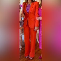 Fall Is Here , Same As Beautiful Orange Color. This High Quality Orange Suit Is Perfect For Fall . Perfect Condition Like New. Both Size Small . Chic Orange Heels With 4-inch Heel, Orange Long-sleeve Outerwear With Pockets, Orange Suit, 2 Piece Suit, Zara Jackets, Fall Is Here, Color Orange, Orange Color, Like New