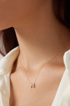 Diamond Initial Necklace 14K Solid Yellow Gold Diamond Letter - Etsy Canada Letter M Jewelry, Solid Gold Initial Necklace, Letter Necklace Initials Diamond, M Pendant Necklace, Letter M Pendant, M Gold Necklace, M Letter Necklace, Letter Necklace Gold Initial Pendant, Initial Necklace Aesthetic